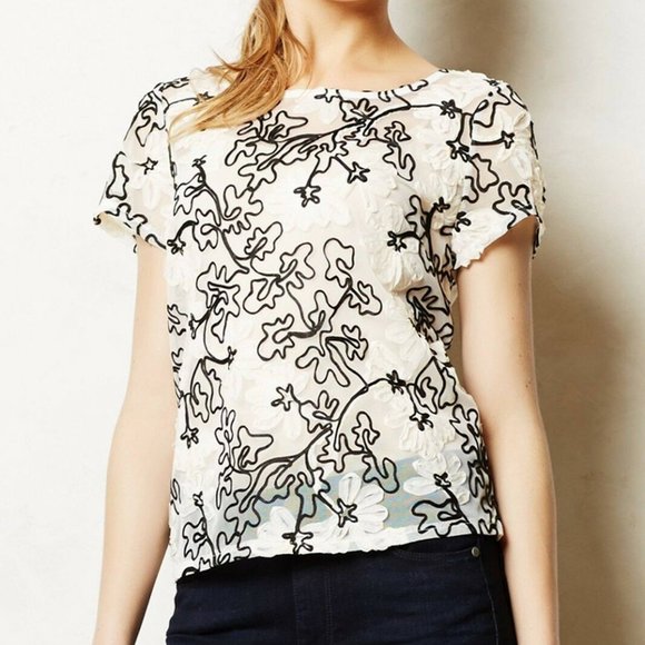 MEADOW RUE Sheer Floral Top 'Cherry Blossom' Anthropologie *Beautiful* - Picture 3 of 7